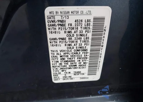 2013 Nissan Rogue S from USA, damaged, VIN JN8AS5MV1DW142351